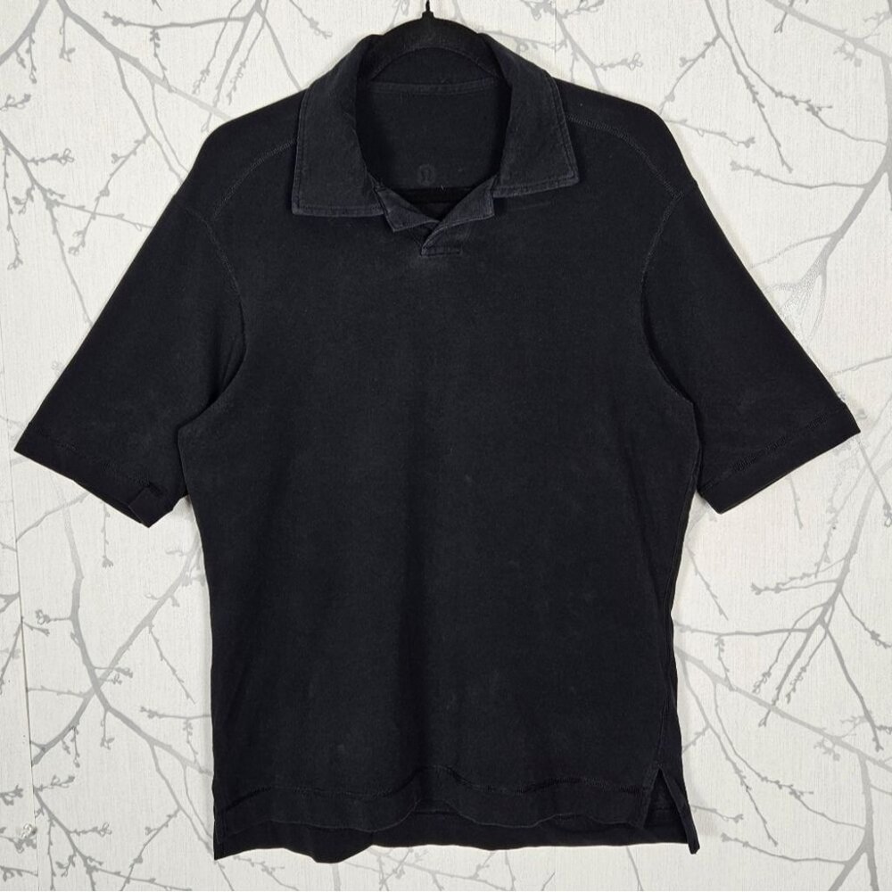Lululemon Black Stretch Jersey Collared Short Sleeve Shirt